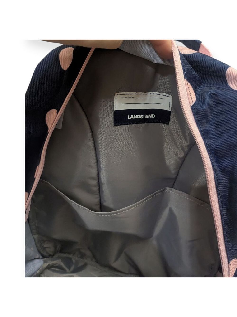 Lands End Backpack Medium Navy Pink Polka Dot - Picture 7 of 13